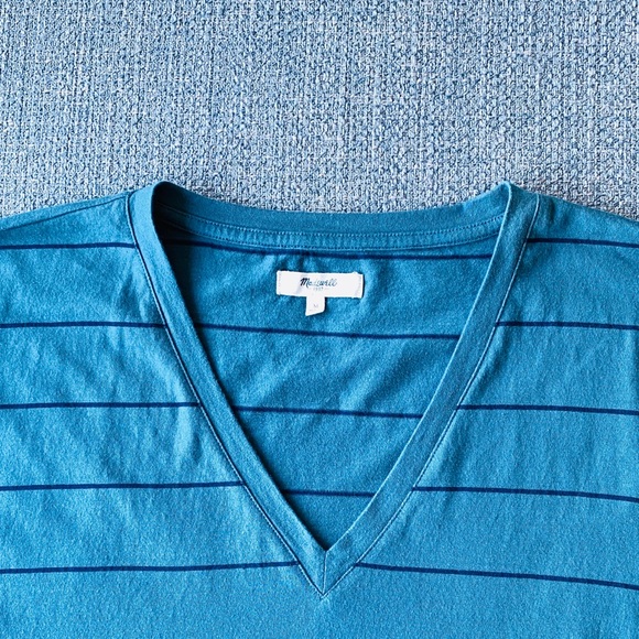 MADEWELL Dark Turquoise Striped V-neck Shirt - Picture 5 of 6